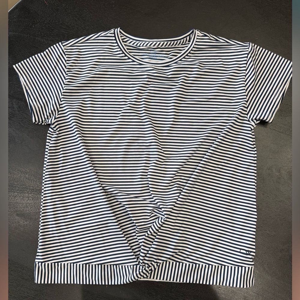 🐳💙Vineyard Vines🤍🐳Girls Sankaty Stripe Top Navy White Tie Front NWOT Size L(14)